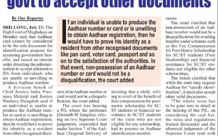 Aadhaar Not Mandatory for Government Benefits, Rules Meghalaya High Court